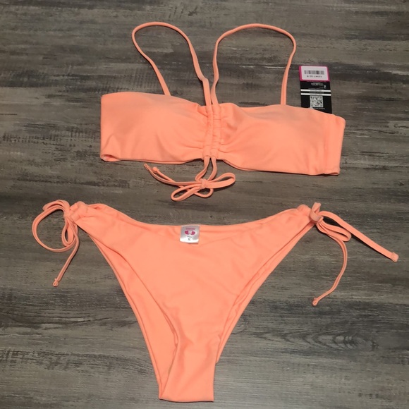 SHEKINI Women Bandeau Bikini Drawstring Tie Knot Bathing Suit Two Piece Swimsuit - Picture 5 of 16